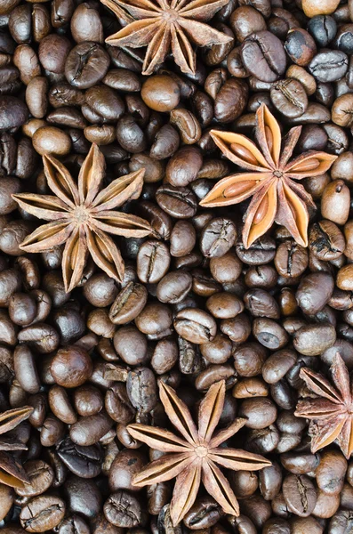 Grãos de café e anis estrela close-up — Fotografia de Stock