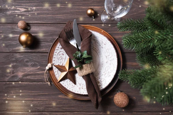 Christmas table setting. Winter table set for Christmas or New Year dinner. — Stock Photo, Image