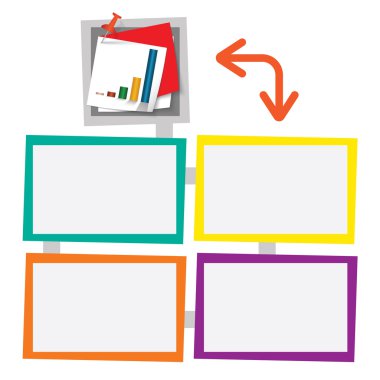 Raptiye ve grafik ile metin için dört renkli çerçeveler
