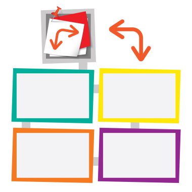 Raptiye ve oklar, metin için dört renkli çerçeveler