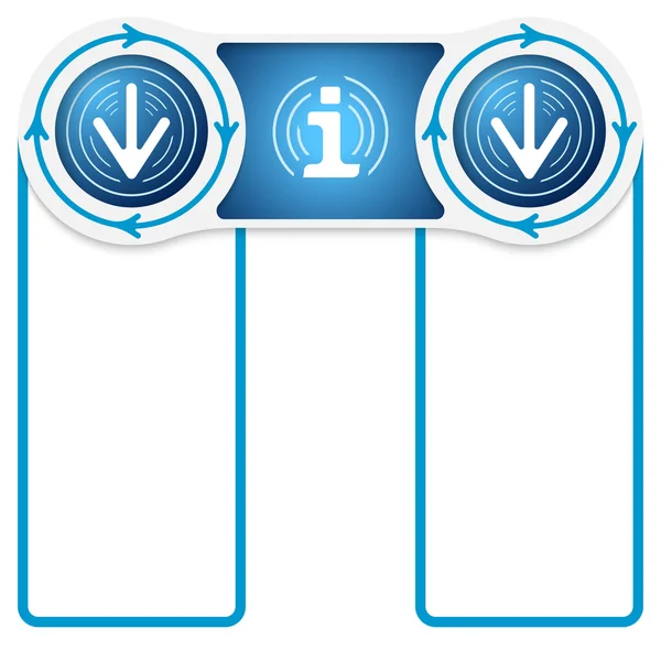 Two circular connected boxes for your text and info symbol and a — Stock Vector