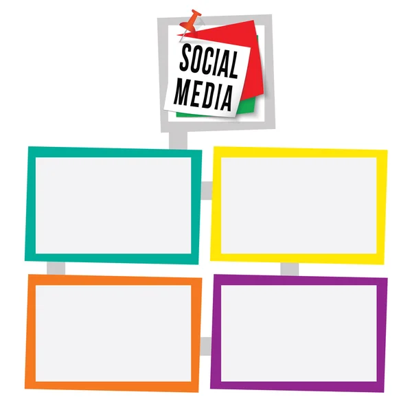 Cuatro marcos de colores para tu texto con clavija y redes sociales — Vector de stock