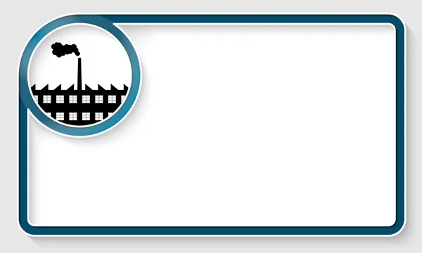 Marco de texto azul y caja de círculo blanco con icono de fábrica — Vector de stock