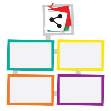 Raptiye ve pay kutsal kişilerin resmi ile metin için dört renkli çerçeveler