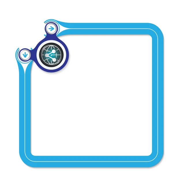 Cornice blu per il tuo testo e globo simbolo e condividere simbolo — Vettoriale Stock