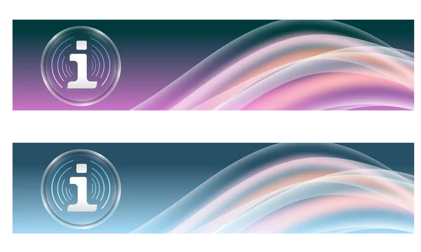 Set aus zwei Bannern mit farbigem Regenbogen und Infosymbol — Stockvektor