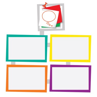 Raptiye ve konuşma balonu ile metin için dört renkli çerçeveler