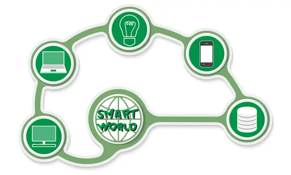 Grüne runde Textrahmen und eine Weltkugel und andere Symbole — Stockvektor