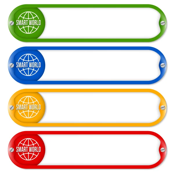 Quattro pulsanti per inserire testo con globo e simbolo del mondo intelligente — Vettoriale Stock