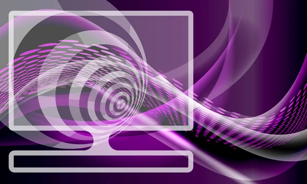 Purple vector abstract background with lines and waves and tv ic — Stock Vector
