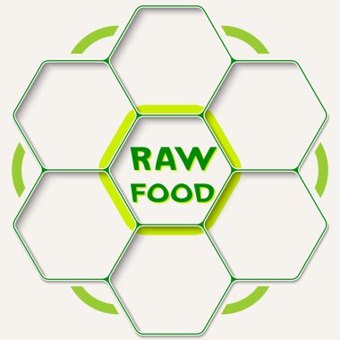 Metniniz ve çiğ gıda sembolü için yedi altıgenler kümesi