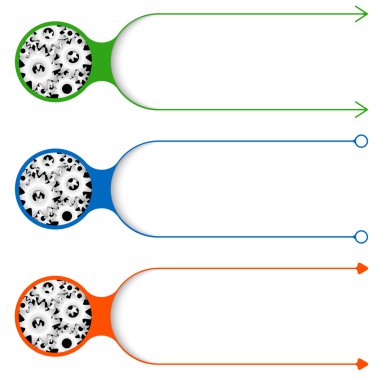 Üç metin ve cogwheels için çerçeveler vektör