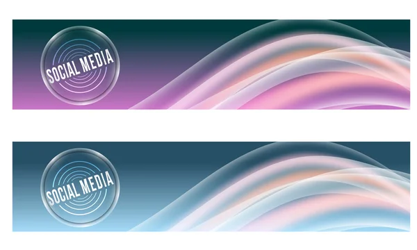 Conjunto de dois banners com arco-íris colorido e ícone de mídia social — Vetor de Stock