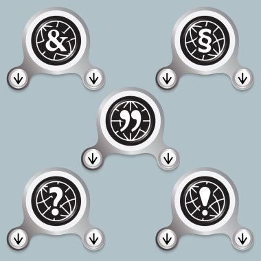 Gümüş soyut simgeler ve farklı tipografik sembolleri