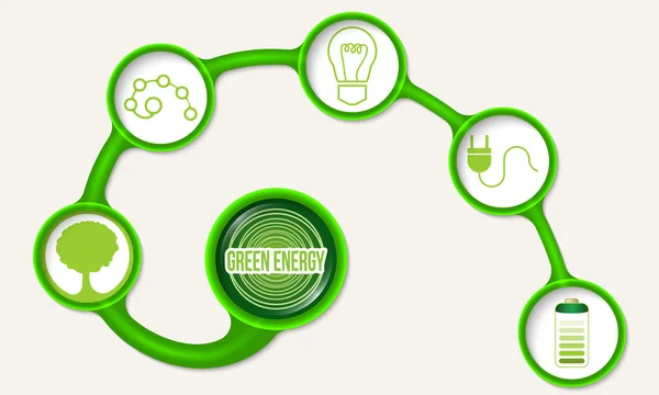 Marcos circulares verdes y símbolo de energía verde — Vector de stock