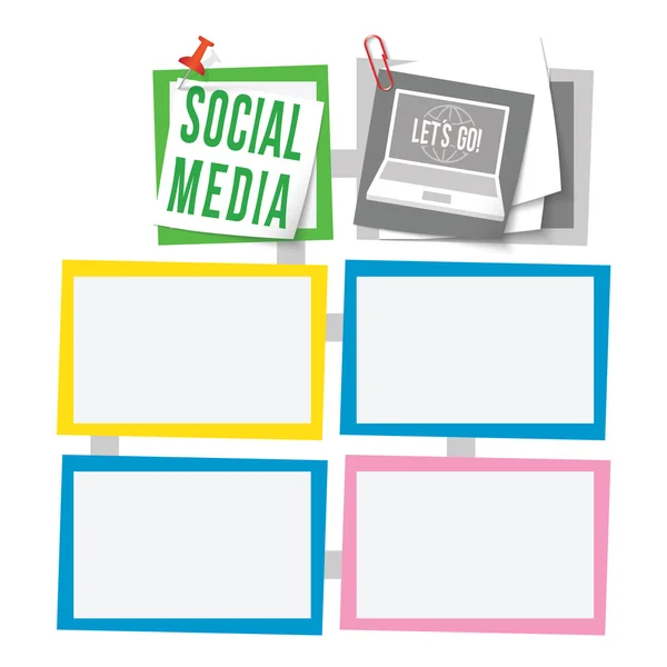 Cajas de texto abstractas coloreadas para su texto y símbolo de redes sociales — Vector de stock