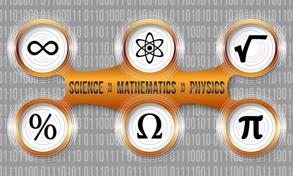 Gekleurde cirkelvormige object en zes natuurkunde pictogrammen — Stockvector