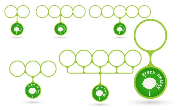 Set di cinque oggetti con aree di testo circolari ed energia verde ico — Vettoriale Stock