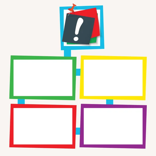 Vier farbige Rahmen für Ihren Text mit Ausrufezeichen — Stockvektor