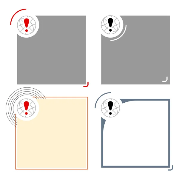 Cuatro marcos de texto diferentes para su texto y signo de exclamación — Archivo Imágenes Vectoriales