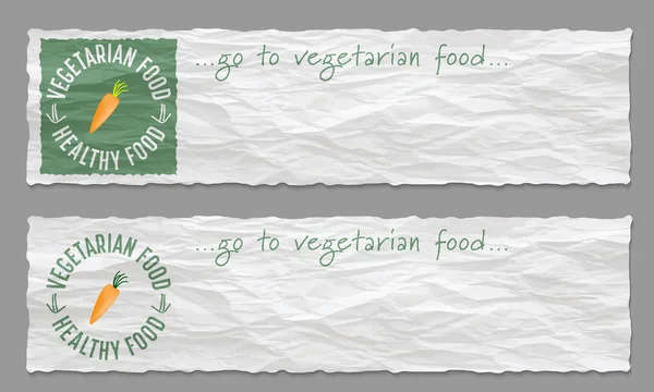 Set of two banners with crumpled paper and vegetarian food