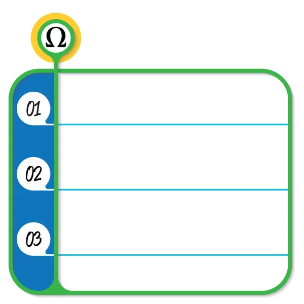 Grünes Textfeld für Ihren Text und Omega-Symbol — Stockvektor