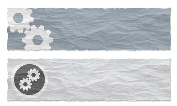 Dwa kolorowe transparenty zmięty papier i koła zębate — Wektor stockowy