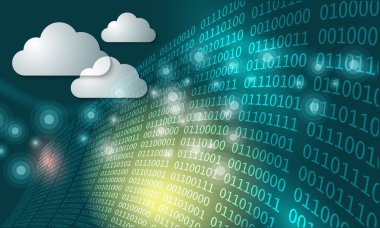 Fütüristik arka plan ve ikili kod ve bulutlar