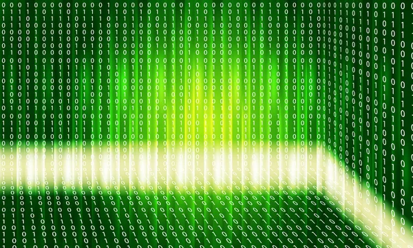 Zeleném pozadí abstraktní s světla; čáry a binárního kódu — Stockový vektor