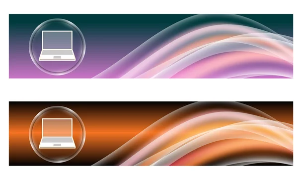 Conjunto de dois banners com arco-íris colorido e laptop — Vetor de Stock