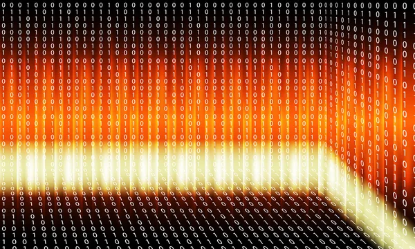 橙色抽象背景灯;线条和二进制代码 — 图库矢量图片