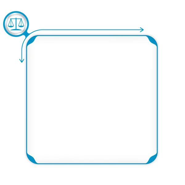 Scatola blu vettoriale per riempire il tuo testo e simbolo di giustizia — Vettoriale Stock