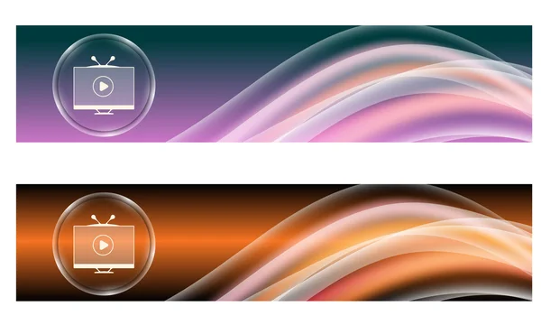 Conjunto de dois banners com arco-íris colorido e monitor — Vetor de Stock