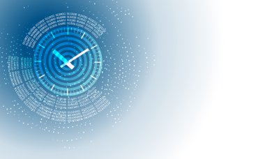 Vektör arka plan ile dairesel ikili kod ve saatler