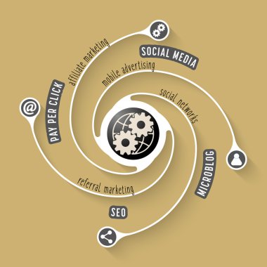 Basit vektör Infographic ve simge, cogwheels ile de dünya