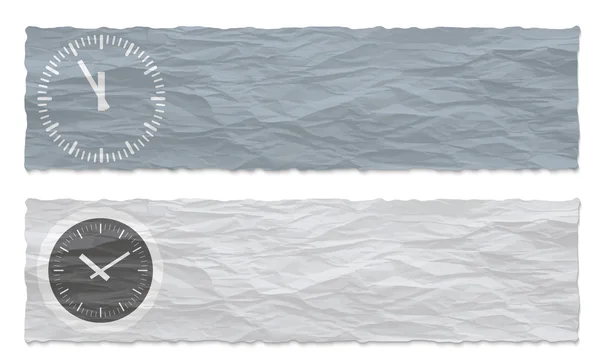 Twee gekleurde banners van verfrommeld papier en horloges — Stockvector