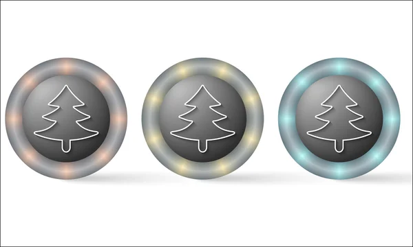 木のシンボルと 3 つのアイコンのセット — ストックベクタ