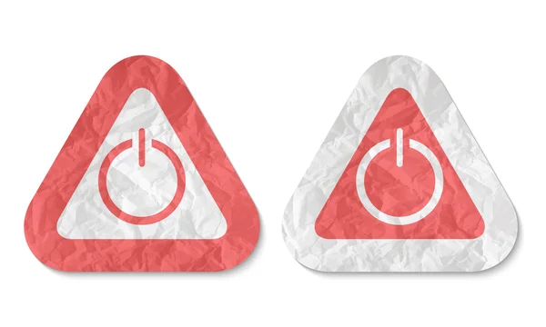 Triângulos com uma textura de papel amassado e botão de alimentação — Vetor de Stock