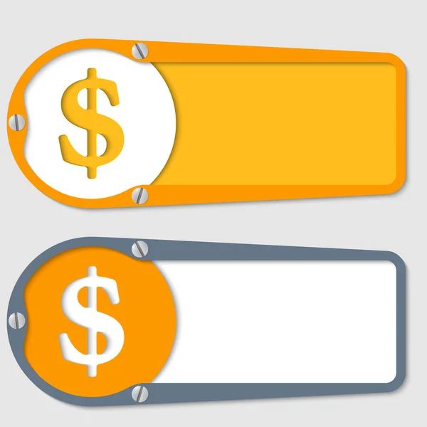 Set di due caselle per qualsiasi testo con simbolo dollaro — Vettoriale Stock