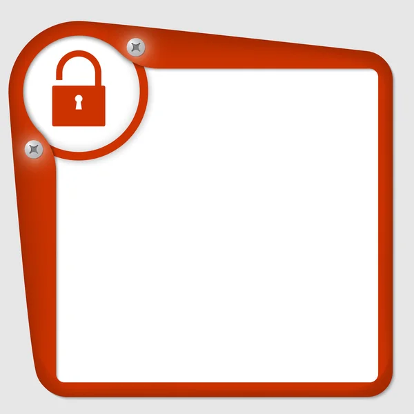 Red frame for text with screws and padlock — Stock Vector