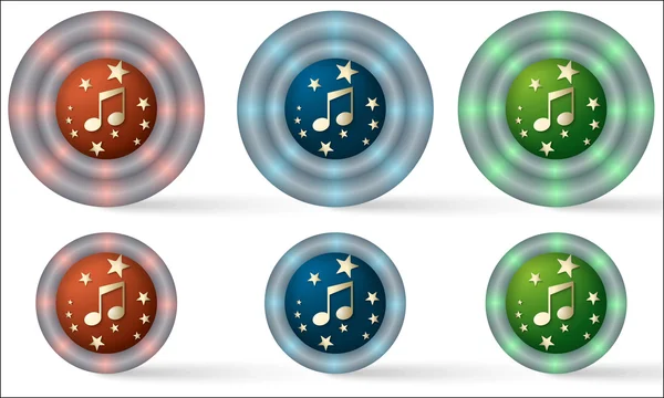 Ensemble de six icônes avec symbole musical — Image vectorielle
