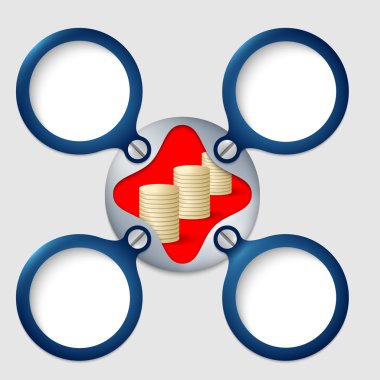 Vidalar ve madeni para ile dört metin kutusu