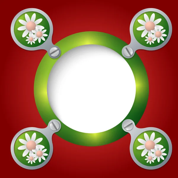 Marco circular verde para texto y flores — Vector de stock