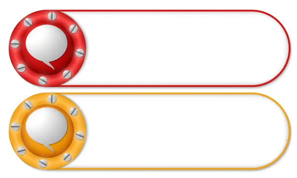 Conjunto de dos botones con tornillos y burbuja de voz — Archivo Imágenes Vectoriales