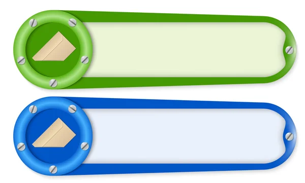Uppsättning av två knappar med skruvar och kuvert — Stock vektor