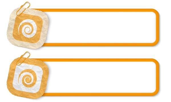 Molduras amarelas com textura de papel amassado e espiral — Vetor de Stock