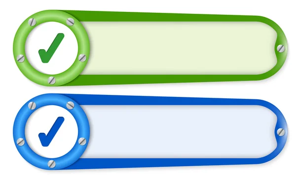 Set van twee knoppen met schroeven en selectievakje — Stockvector