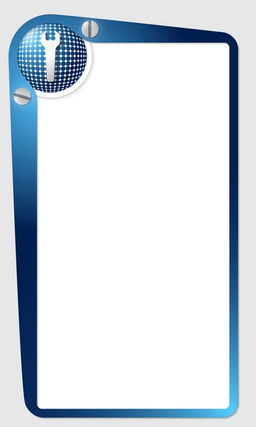 Marco azul para texto con rejilla y llave — Vector de stock