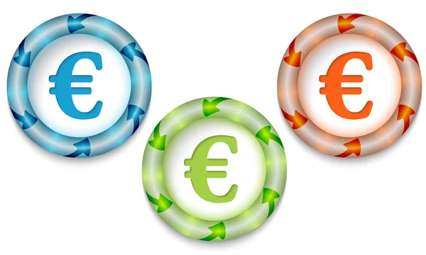 Três quadros com luz traseira colorida e símbolo do euro —  Vetores de Stock