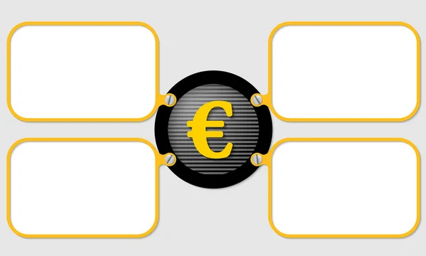 Vier gelbe Rahmen für Text mit Euro-Symbol — Stockvektor